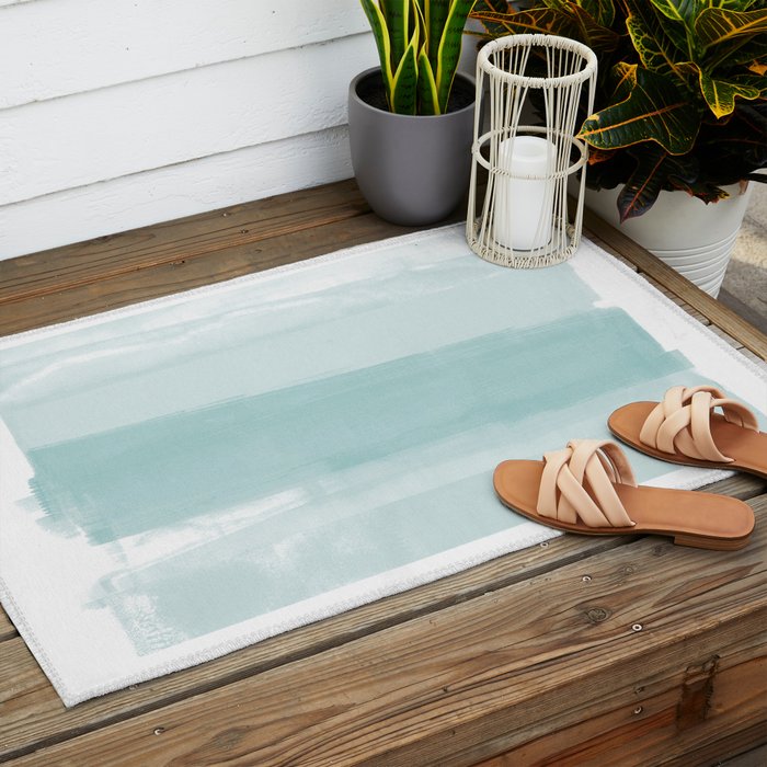 Pale Turquoise Abstract Coastal Colors Painting Outdoor Rug Gallery Image 2