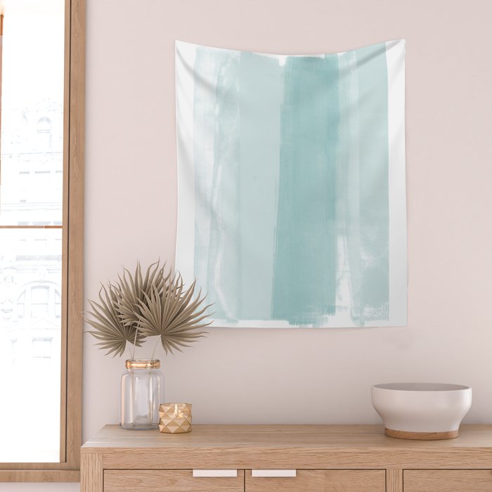 Pale Turquoise Abstract Coastal Colors Painting Wall Tapestry Gallery Image 2
