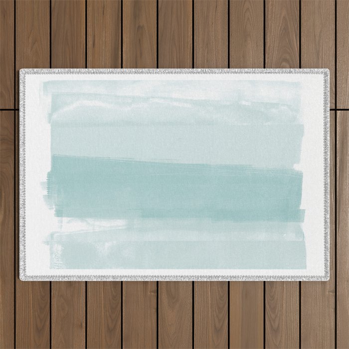 Pale Turquoise Abstract Coastal Colors Painting Outdoor Rug Gallery Image 1