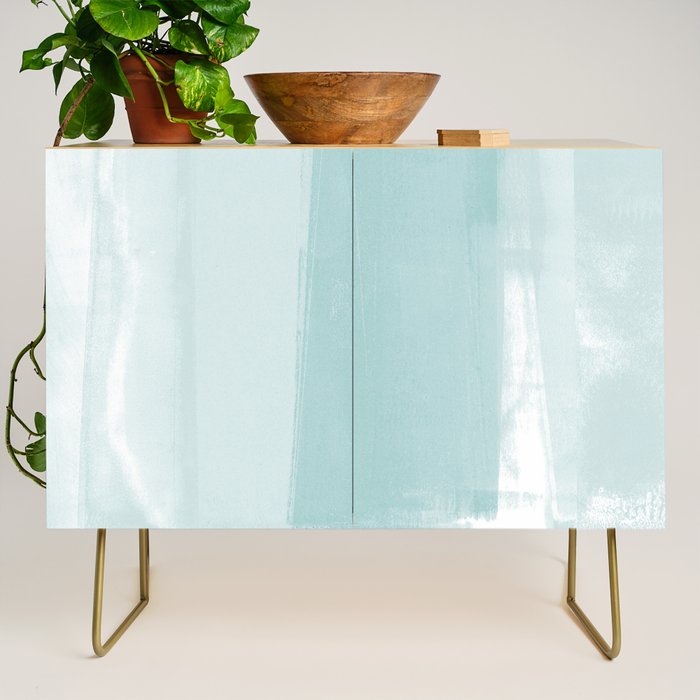 Pale Turquoise Abstract Coastal Colors Painting Credenza Gallery Image 1