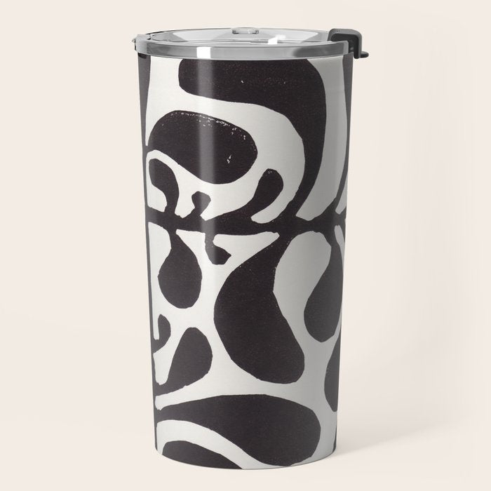 Linocut Plant #1 / Black & White Travel Mug Gallery Image 2