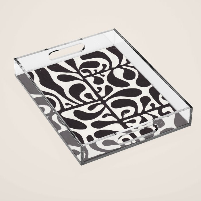 Linocut Plant #1 / Black & White Acrylic Tray Gallery Image 1