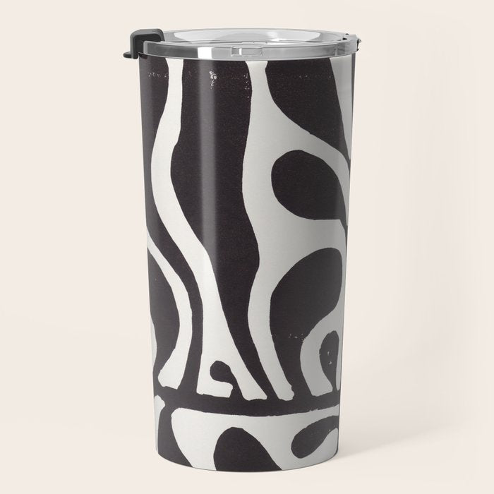 Linocut Plant #1 / Black & White Travel Mug Gallery Image 3