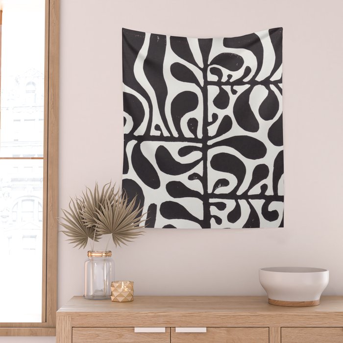 Linocut Plant #1 / Black & White Wall Tapestry Gallery Image 2