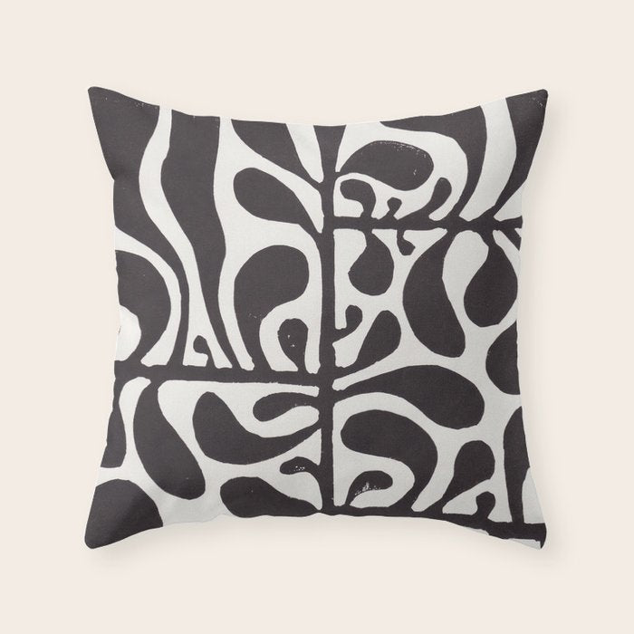 Linocut Plant #1 / Black & White Throw Pillow Gallery Image 6