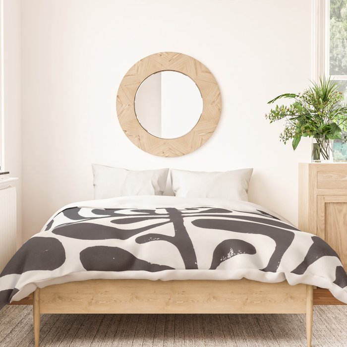 Linocut Plant #1 / Black & White Duvet Cover Gallery Image 3