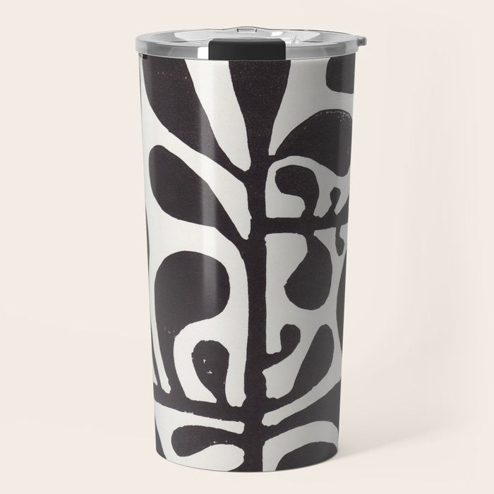 Linocut Plant #1 / Black & White Travel Mug Gallery Image 1