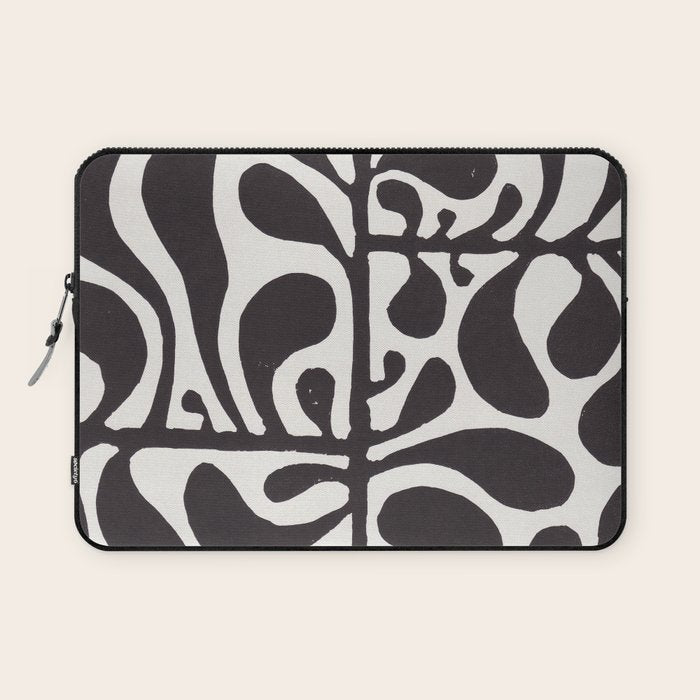 Linocut Plant #1 / Black & White Laptop Sleeve Gallery Image 1