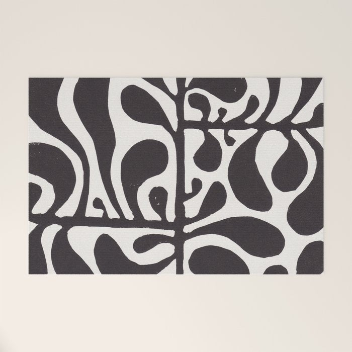Linocut Plant #1 / Black & White Welcome Mat Gallery Image 1