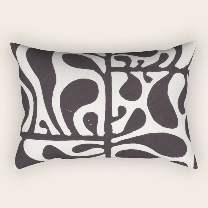 Linocut Plant #1 / Black & White Rectangular Pillow Gallery Image 1