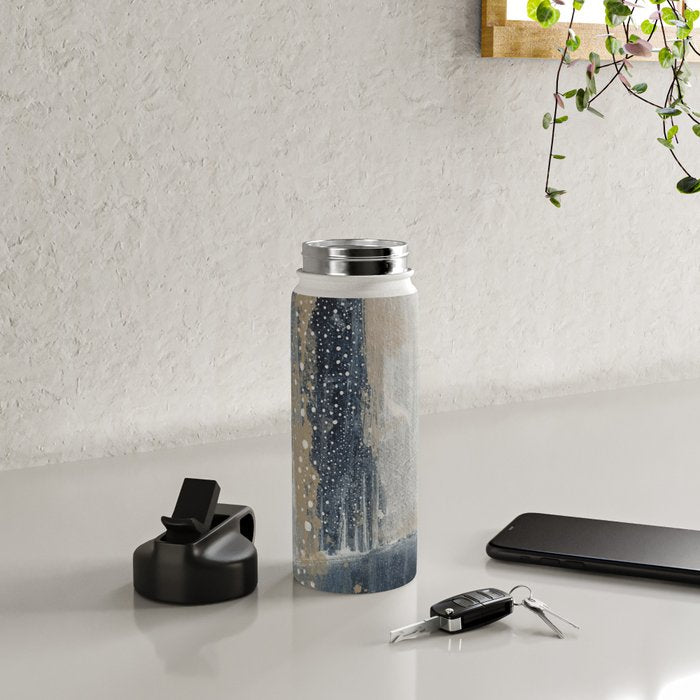 Blue and Beige Abstract Painting  Textured Modern Art Water Bottle Gallery Image 4