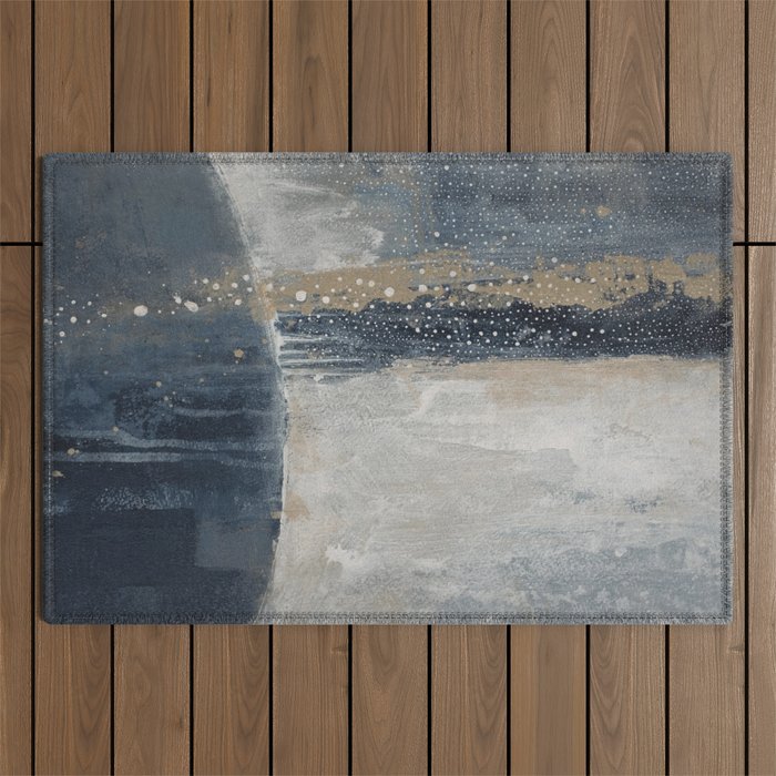 Blue and Beige Abstract Painting  Textured Modern Art Outdoor Rug