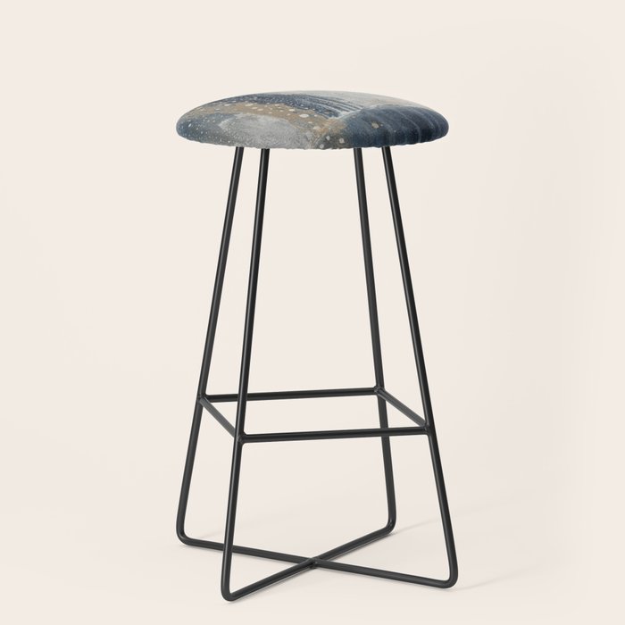 Blue and Beige Abstract Painting  Textured Modern Art Stool Gallery Image 1