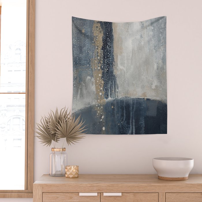Blue and Beige Abstract Painting  Textured Modern Art Wall Tapestry Gallery Image 2