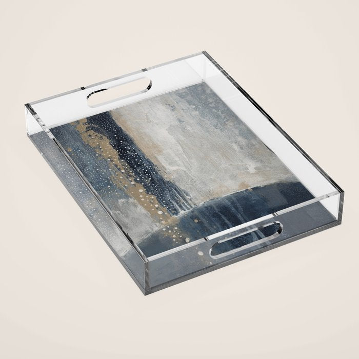 Blue and Beige Abstract Painting  Textured Modern Art Acrylic Tray Gallery Image 1