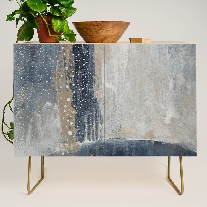 Blue and Beige Abstract Painting  Textured Modern Art Credenza Gallery Image 1