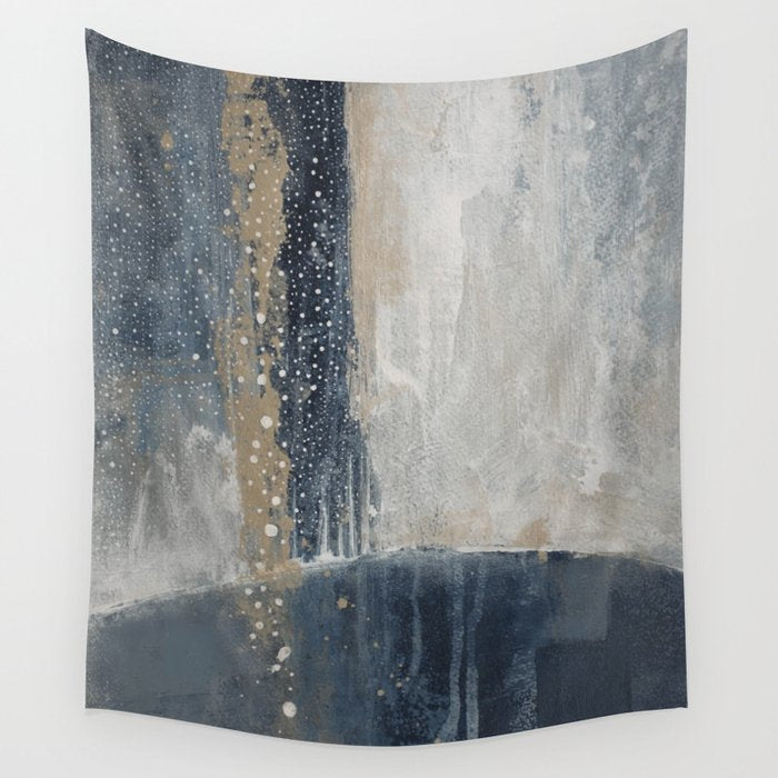 Blue and Beige Abstract Painting  Textured Modern Art Wall Tapestry Gallery Image 4