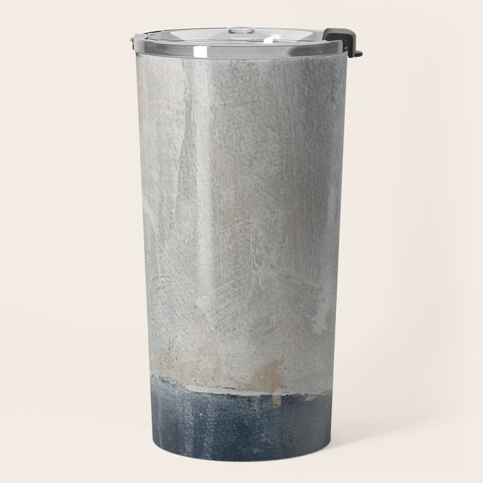 Blue and Beige Abstract Painting  Textured Modern Art Travel Mug Gallery Image 2