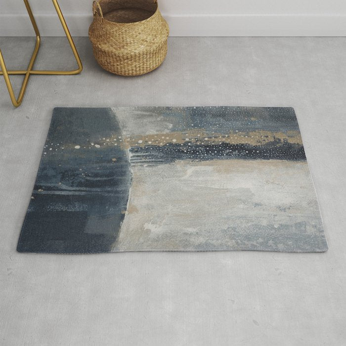 Blue and Beige Abstract Painting  Textured Modern Art Rug Gallery Image 1