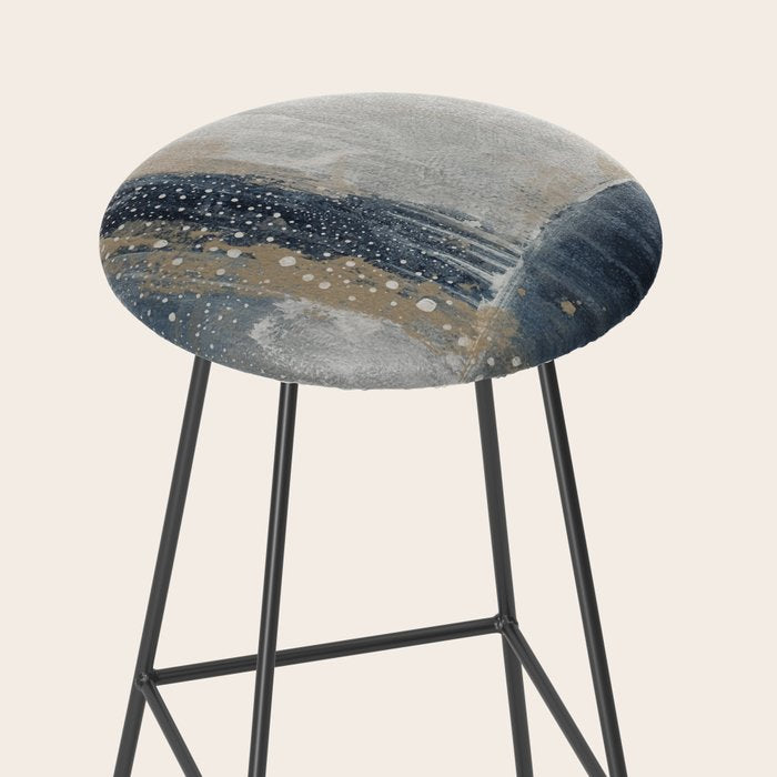 Blue and Beige Abstract Painting  Textured Modern Art Stool Gallery Image 2