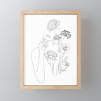 Minimal Line Art Woman with Flowers III Mini Art Print Gallery Image 1