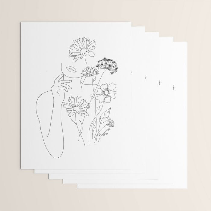 Minimal Line Art Woman with Flowers III Wrapping Paper Gallery Image 3