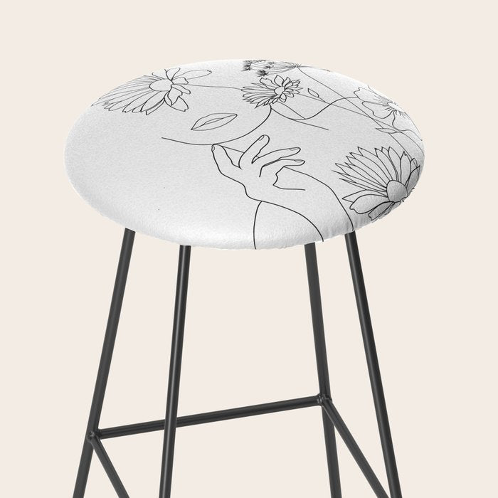 Minimal Line Art Woman with Flowers III Stool Gallery Image 2