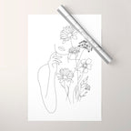Minimal Line Art Woman with Flowers III Wrapping Paper Gallery Image 1