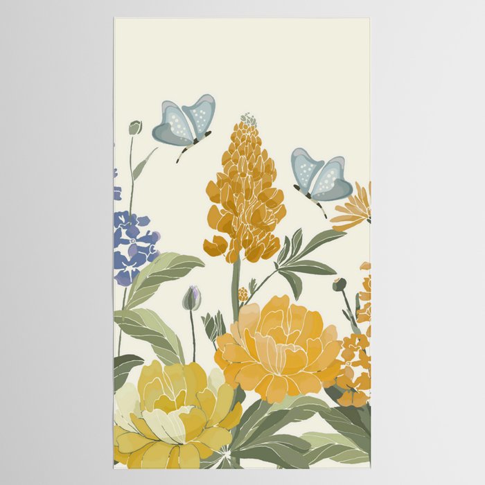 Wildflowers and Butterflies, Floral Prints, Yellow and Blue Tablecloth Gallery Image 2