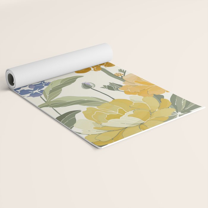 Wildflowers and Butterflies, Floral Prints, Yellow and Blue Yoga Mat Gallery Image 2