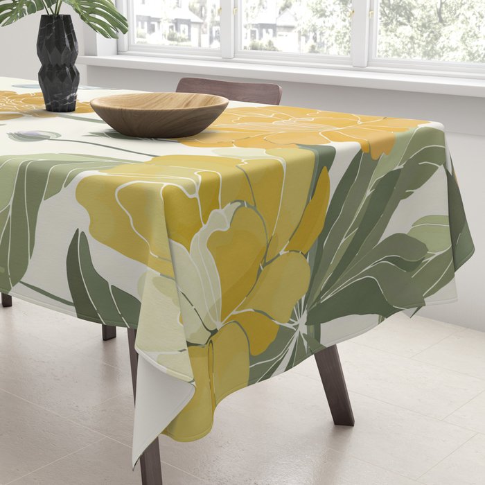 Wildflowers and Butterflies, Floral Prints, Yellow and Blue Tablecloth Gallery Image 3
