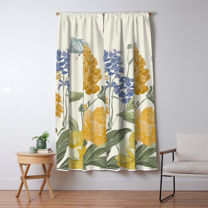 Wildflowers and Butterflies, Floral Prints, Yellow and Blue Window Curtain Gallery Image 5