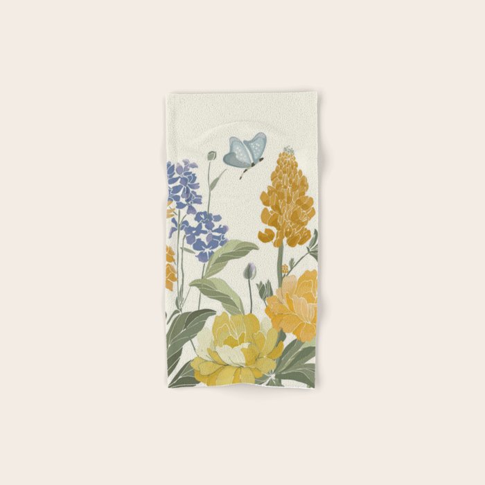 Wildflowers and Butterflies, Floral Prints, Yellow and Blue Bath Towel Gallery Image 1