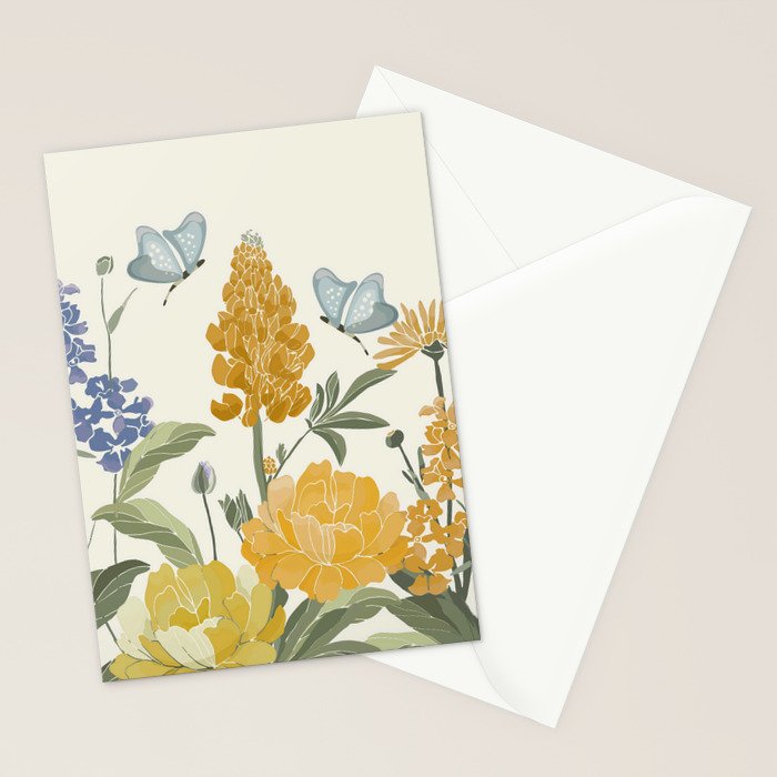 Wildflowers and Butterflies, Floral Prints, Yellow and Blue Stationery Card Gallery Image 2