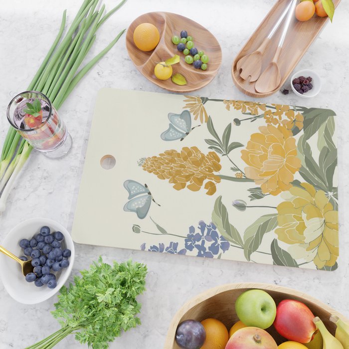 Wildflowers and Butterflies, Floral Prints, Yellow and Blue Cutting Board Gallery Image 2