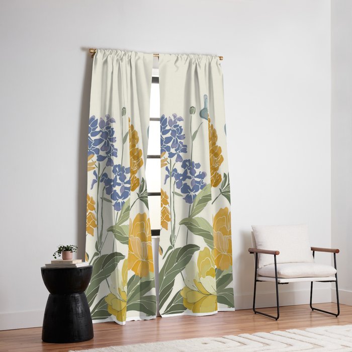 Wildflowers and Butterflies, Floral Prints, Yellow and Blue Window Curtain Gallery Image 2