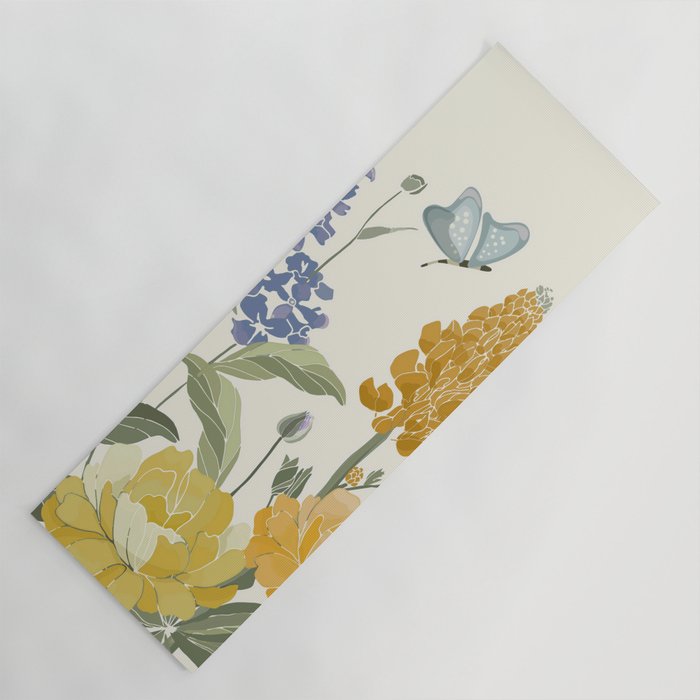 Wildflowers and Butterflies, Floral Prints, Yellow and Blue Yoga Mat Gallery Image 1