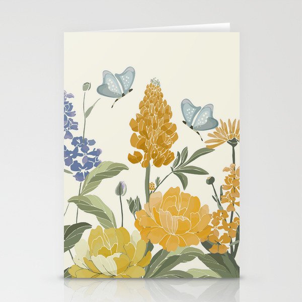 Wildflowers and Butterflies, Floral Prints, Yellow and Blue Stationery Card Gallery Image 1