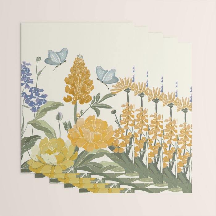 Wildflowers and Butterflies, Floral Prints, Yellow and Blue Wrapping Paper Gallery Image 3