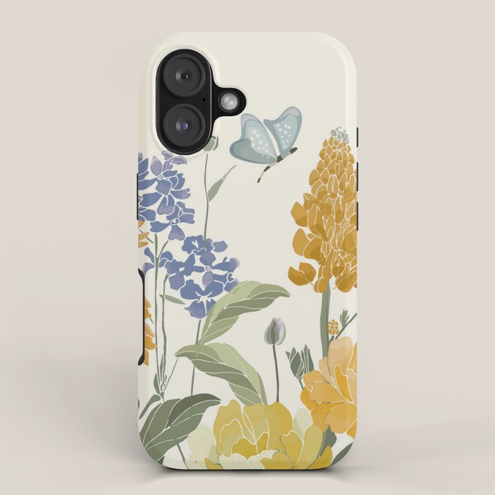 Wildflowers and Butterflies, Floral Prints, Yellow and Blue iPhone Case Gallery Image 1
