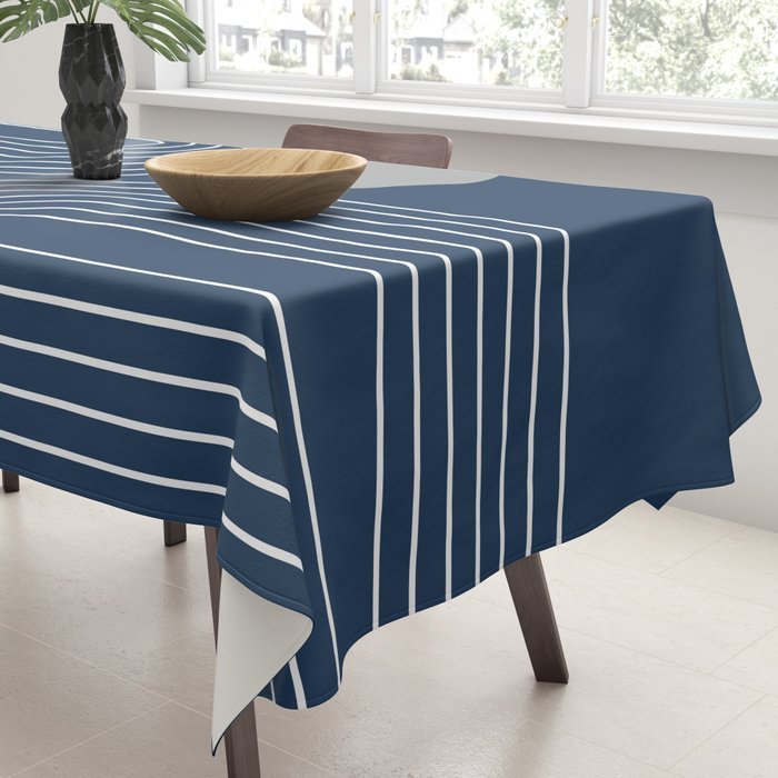 Mid Century Modern Geometric 106 in Navy Blue and Grey (Rainbow and Sun Abstraction) Tablecloth Gallery Image 3
