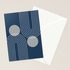 Mid Century Modern Geometric 106 in Navy Blue and Grey (Rainbow and Sun Abstraction) Stationery Card Gallery Image 2