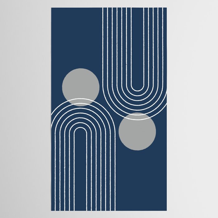 Mid Century Modern Geometric 106 in Navy Blue and Grey (Rainbow and Sun Abstraction) Tablecloth Gallery Image 2