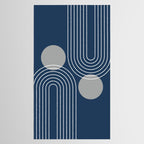 Mid Century Modern Geometric 106 in Navy Blue and Grey (Rainbow and Sun Abstraction) Tablecloth Gallery Image 2