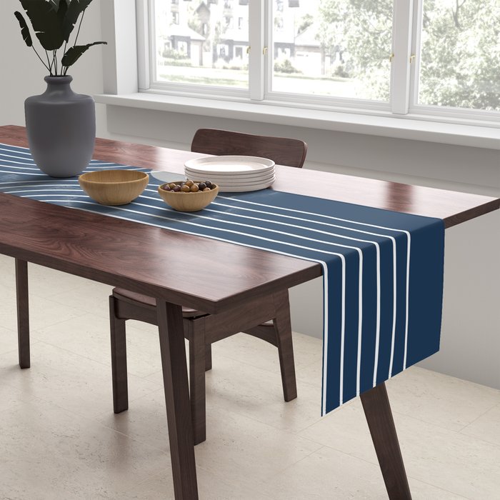 Mid Century Modern Geometric 106 in Navy Blue and Grey (Rainbow and Sun Abstraction) Table Runner Gallery Image 2