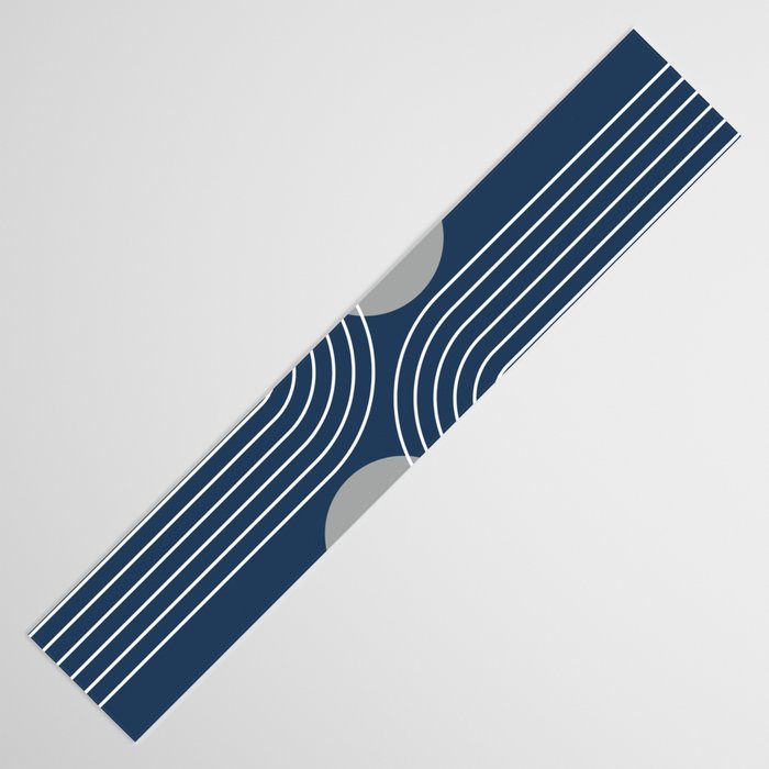 Mid Century Modern Geometric 106 in Navy Blue and Grey (Rainbow and Sun Abstraction) Table Runner Gallery Image 3