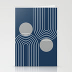 Mid Century Modern Geometric 106 in Navy Blue and Grey (Rainbow and Sun Abstraction) Stationery Card Gallery Image 2