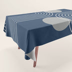Mid Century Modern Geometric 106 in Navy Blue and Grey (Rainbow and Sun Abstraction) Tablecloth Gallery Image 1