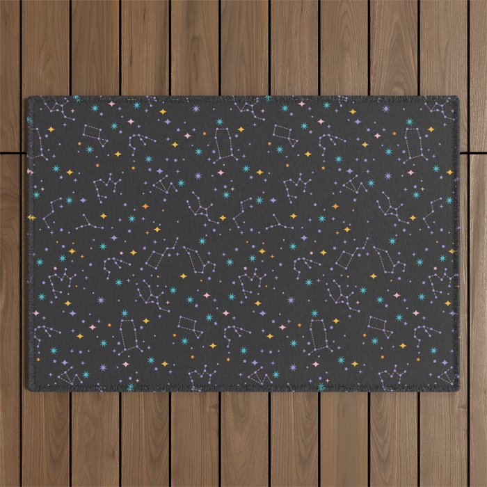 Colorful Night Sky on Black Outdoor Rug Gallery Image 1