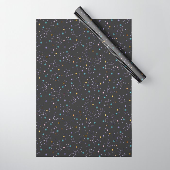 Colorful Night Sky on Black Wrapping Paper Gallery Image 1
